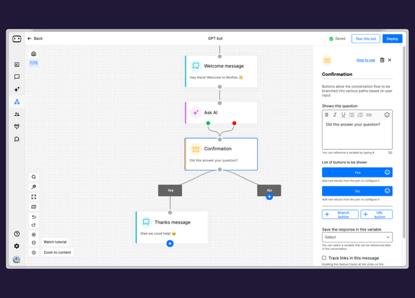 No-code chatbot builder — project screenshot